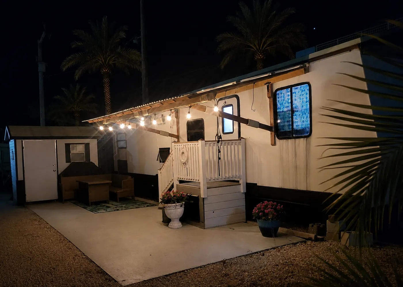 Rental outdoor patio at night